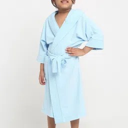 Creeva Melodious Kids Sky Blue Front Pocket Bath Robe-13