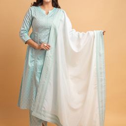 SUTI Women Ethnic Motifs Printed Regular Chanderi Silk Kurta with Trousers & Dupatta-1