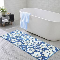 OBSESSIONS Blue & White Floral Anti-Skid 1800GSM Bath Rugs-62