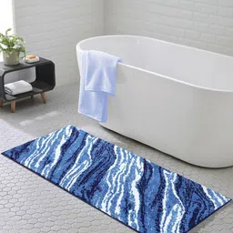 OBSESSIONS Blue & White Abstract Anti-Skid 1800GSM Bath Rug-7