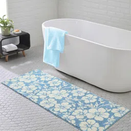 OBSESSIONS Blue & White Anti-Skid 1800 GSM Bath Rug-65