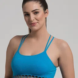 MAKCLAN Blue Bra Dry Fit Lightly Padded Sports Bra-picture-29