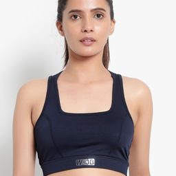 Wearjukebox Navy Blue Training & Gym Workout Bra - Removable Padding-image-22