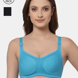 Floret Turquoise Blue & Black Non-Padded Super Support Minimizer Bra Pack Of 2  T3033_D.Cyan-Black_30C-image-96