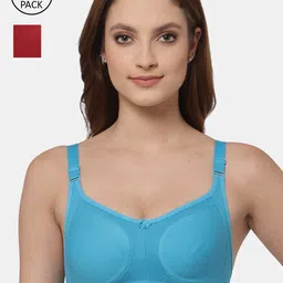 Floret Turquoise Blue & Maroon Non-Padded Super Support Minimizer Bra Pack Of 2  T3033_D.Cyan-Merlot_30C-image-95