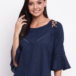 Mayra Floral Embroideried Bell Sleeves Pure Cotton A-Line Top-image-49