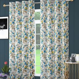 RIDHAAN Blue & White Set of 2 Floral Room Darkening Long Door Curtain-image-51