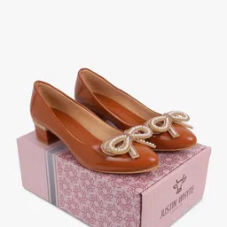 Justin Whyte Women Block Heel Bellerinas With Embellished Bows-14