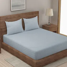 KLOTTHE Grey Striped 300 TC Double Bedsheet With 2 Pillow Covers-image-19