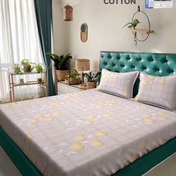 KLOTTHE Yellow Floral Printed 400TC Pure Cotton Double King Bedsheet & 2 Pillow Covers-image-62