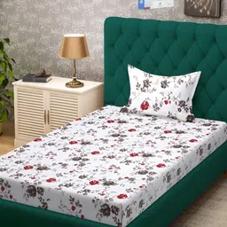 KLOTTHE Floral Printed 300TC Single Bedsheet & Pillow Cover-picture-37