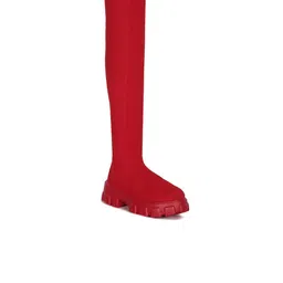 London Rag Women Red Stretch Knit Knee High Boots-image-53