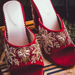 NR By Nidhi Rathi Maroon Embroidered Velvet Block Heels-21