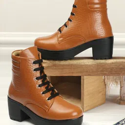 The Roadster Lifestyle Co. Women Textured Heeled Mid-Top Chunky Boots-picture-55