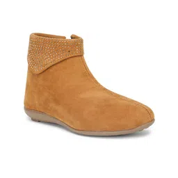 Shezone Women Tan Bra Flat Boots-image-8