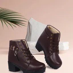 TWIN TOES Brown Platform Heeled Boots with Tassels-53