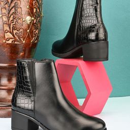 GARDIN Women Textured Block Heeled Mid-Top Regular  Boots-13