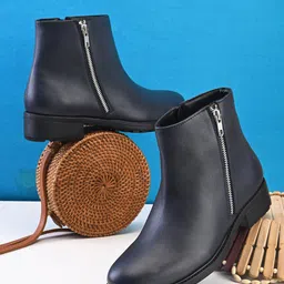 pelle albero Women Round Toe Flatform Zipper Boots-52