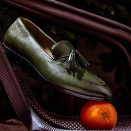 Saint G Men Olive Green Leather Tassel Loafers-image-4