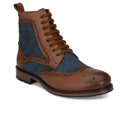 Delize Men Tan Colourblocked Leather Flat Boots-image-39
