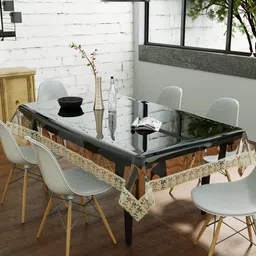 Clasiko Unisex Transparent & Cream-Coloured Solid 6-Seater Rectangle Table Cover-31