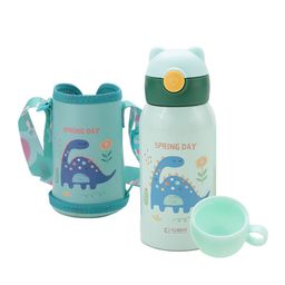 Kuber Industries Green Printed Sipper Water Bottle With Straw, Cup & Fabric Cover - 500 ML-image-44
