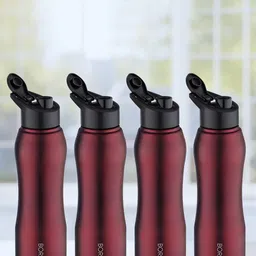 BOROSIL 4-Pcs Maroon Stainless Steel Single Wall Water Bottle 750 ML Each-picture-32
