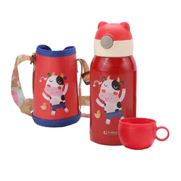 Kuber Industries Kids Red Water Bottle With Straw, Cup & Fabric Cover 500 ml-image-71