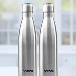 BOROSIL Bolt Silver Toned 2 Pieces Stainless Steel Single Wall Water Bottle 1 L Each-image-38