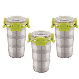 MAGNUS Silver-Toned & Green Set of 3 Stainless Steel Solid Water Bottle-24