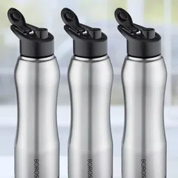BOROSIL 3-Pcs Black Stainless Steel Single Wall Water Bottle 750 ML Each-image-62