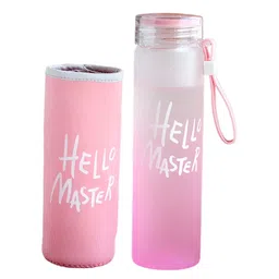 WELOUR Transparent & Pink Printed Glass Water Bottle 450 ml-16