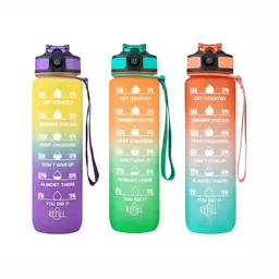 WELOUR Yellow 3 Pieces Plastic Colourblocked Water Bottles 1 ltr Each-image-28