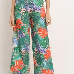 EROTISSCH Women Green & Orange Tropical Printed Swimwear Cover up Trouser-image-7