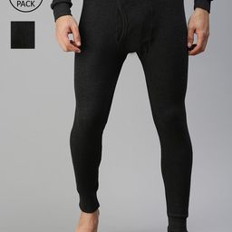 LUX PARKER Men Pack Of 2 Black Solid  Cotton Thermal Bottom-image-13