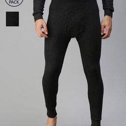 LUX PARKER Men Pack Of 2 Black Solid  Cotton Thermal Bottom-image-94