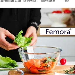 Femora Set of 2 Transparent Borosilicate Glass Microwave Safe All-Purpose Mixing Bowl image 2
