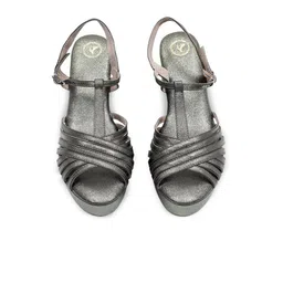 Sana K Luxurious Footwear Textured Party Synthetic Wedge Peep Toes with Bows-8