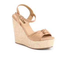Flat n Heels Beige Suede Wedge Sandals With Ankle Loop & Bow Detail-14