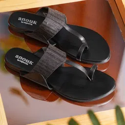 Anouk Black Embellished Fabric Open One Toe Flats-44