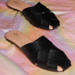 THE WHITE POLE Textured Criss-Cross Strap Mules-17