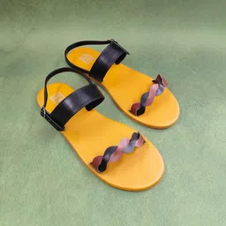POSTCARD Women Printed Open Toe Flats with Bows-15