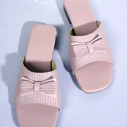 Walkfree Women Striped Open Toe Flats with Bows-59