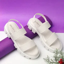 DressBerry White Open Toe Flatform Heels With Backstrap-15