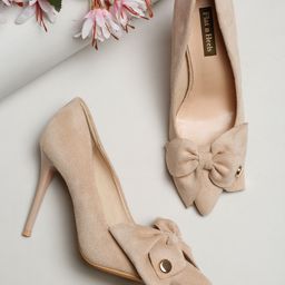 Flat n Heels Suede Stiletto Pumps with Bows-44