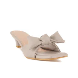 Mast & Harbour Grey Bow Detailed Open Toe Kitten Heels-51
