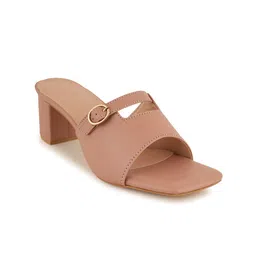 Mast & Harbour Peach Coloured Open Toe Block Heels image 3