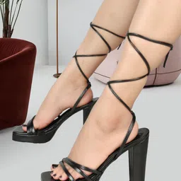 ELLE Open Toe Block Heels With Lace-Ups image 3