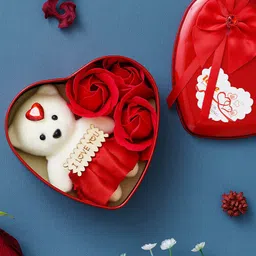 eCraftIndia Red Roses and Teddy Bear Valentine's Heart Shaped Gift Box-29