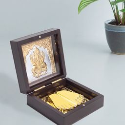 Golden Peacock Brown Wooden Ganesha Prayer Box-90